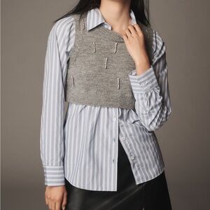 Anthropologie Maeve Embellished Crop Vest and Buttondown Twofer Top XXS